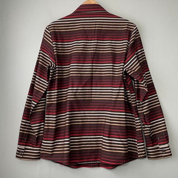 Coldwater Creek Shirt Size XL 16 Brown No Iron Striped Button Up Career Preppy - Picture 4 of 7